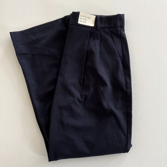 NWT Abercrombie & Fitch Sloane Tailored wide leg trouser pant / 27 short / navy - Picture 7 of 9